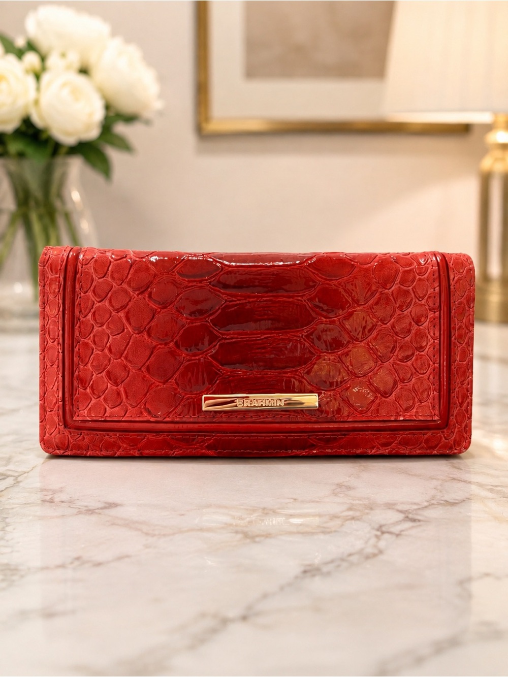 NWT, Brahmin Flame Calimero Red Genuine Leather Wallet